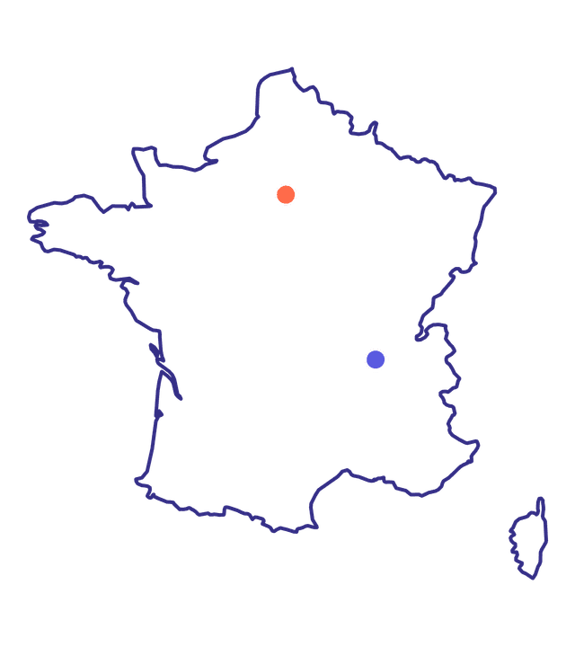 Carte de France avec Paris et Lyon